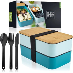 Moritz & Moritz Bento Box bērniem zilā krāsā - ideāla pusdienu kaste bērniem un pieaugušajiem - pusdienu kaste ar nodalījumiem - ideāli piemērota darbam, skolai un ceļojumiem