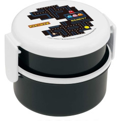 Skater apaļa Bento pusdienu kārba plastmasas 2 līmeņu 500ml Ražots Japānā ONWR1 (Pac-Man Black)