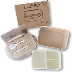 Mh Mediterraneanhabitat Tupper Lunch Box Bento Box - Taper Lunch Pusdienu uzkodu nodalījumi Cutlery Hermetica - Taper Lunch Food Work School Children - Beige