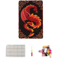 VIONNPPT Dragon Series Latch Rug Set Rugs Knotting Cross Stitch Set for Children and Adults, DIY Handmade Latch Hook Rug Making Kit (raudona, 60 cm x 40 cm)