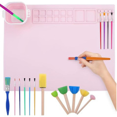 Kqpoinw Silicone Craft Mat, 40 x 50 cm, Non-Stick Silicone Painting Mat for Crafts with Cups and Brush Set, Sponge Stamp, Foldable, Multifunctional Silicone Painting Mat for DIY Crafts, Children