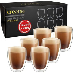 Creano Premium divsienu glāzes 400 ml - 6 glāžu komplekts - kvalitāte ēdināšanas uzņēmumiem - 100 % droši mazgājamas trauku mazgājamā mašīnā - divsienu glāzes - Latte glāzes - kapučīno tasītes