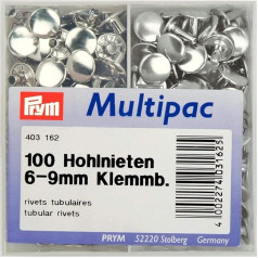 Prym 403162 Hohlnieten, sudraba krāsā, 6-9 mm, silberfarbig, 100 Stück