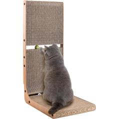 AUSCAT Когтеточка для кошек с игрушкой, 69 см высота L-образная когтеточка для кошек с 2 встроенными шариками, когтеточка из высококачественног
