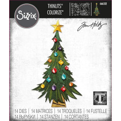 Sizzix Thinlits komplekts ar 14 elementiem Trim a Tree Colorize by Tim Holtz | 666332 | Metāla griezējdifīza filmiņas metamorfozēm scrapbookingam, embossingam, žurnālu veidošanai, papīram, plastmasai, kokam, viens izmērs