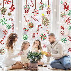 AnyDesign 9 lapas Ziemassvētku logu uzlīmes, Candy Cane, Lollipop, Peppermint logu uzlīmes, divpusējas Merry Christmas logu rotājumi Ziemassvētkiem, mājai, skolai, birojam