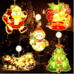 TOPJOWGA Pack of 5 Ziemassvētku Lights Hanging Window Christmas Lights, Piesūcekņa kauss Fairy Lights Christmas Battery Operated Window Fairy Lights Indoor Outdoor Christmas Tree Christmas Decoration