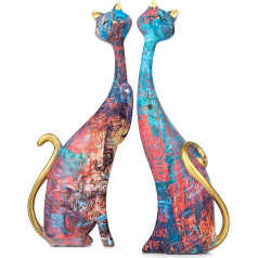 masteymoh Art Resin Sculpture Statue Cats 2 gab Divi Oil Painting Cat Sculptures for Home Office Hotel Bookshelf Desktop Decoration 28 cm High