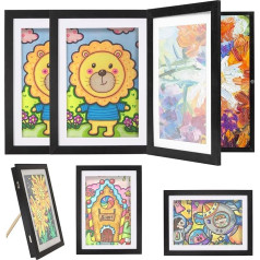 Dachiy Pack of 3 Picture Frames Children's Drawings A4, A4 Fillba Art Photo Frame Children, priekšējā atvēršanas mākslas darbu, ideāli piemērots mākslas projektiem, skolai, mājai (melns)