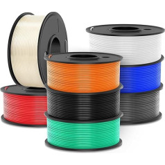 SUNLU PLA+ 3D printeru filaments, 8 gabali, PLA Plus filaments, 1,75 mm, uzlabota izturība, 0,25 kg spole, tīrs, ar 8 krāsām, melns + balts + pelēks + caurspīdīgs + sarkans + zils + oranžs + oranžs +