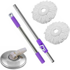 Neez Mop Replacement Heads with Handle, 360° Rotatable, Adjustable, Spinning, Compatible for Cleaning Floors, Microfibre Mop Handle with 2 Mop Heads, Purple