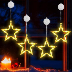 BrizLabs LED Stars Christmas Lights, Pack of 4 Window Stars Fairy Lights Christmas Decoration Window Lights Battery 8 Modes Indoor Christmas Star for Halloween Outdoor Garden Door House Party Warm