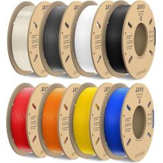 JAYO Filament PLA 1,75 mm, 250 g PLA 3D printeru filamenta komplekts, daudzkrāsains, tīri ietīts PLA filaments, PLA 250 g spole, 8 iepakojumi, kopā 2 kg, melns + balts + pelēks + caurspīdīgs + zils + zils + sarkans + oranžs