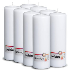 Свечи Bolsius Smooth Pillar Candles - White - Pack of 8 - 25 x 8 cm - Decorative Household Candles - Length Burning Time 115 Hours - Unscented - Natural Plant Wax