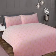 Sleepdown Ombre Metallic Deco Blush Pink Scallop Luxury Soft Cozy Easy Care Segas pārklājs Gultas pārklājs ar spilvendrānu pārvalkiem Double (200x200cm)