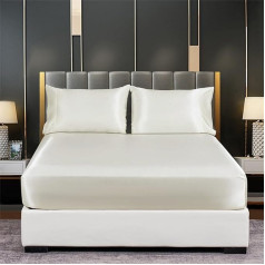 Tospass Satin Fitted Sheet 140 x 200 cm Box Spring Bed Topper White Luxury Silk Gloss Satin Fitted Sheet Gluda gultas pārklājs Mīksta mikrošķiedras gultas pārklājs matračiem līdz 15-30 cm augstumam