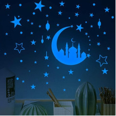 Gaismas zvaigznes Pašlīmējoša bērnu istaba, CAYUDEN Blue Moon Starry Sky Sticker Glow in the Dark Stars for the Ceiling Wall Sticker Sienas uzlīme Sienas uzlīme Bērnu istabas apdare zēniem Meitenes Bērniem Bērniem