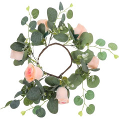 RORPOIR Kerzenständer Girlande Haustür Dekor Wanddekoration Kunstblume Deko Seidenrosenkranz Sommer Tischdekorationen Rosen Girlande Künstlicher Eukalyptus Kerzenring konisch