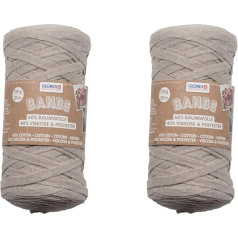 GLOREX 5 1005 04 Bands Macrame Super mīksta tekstildzija 60% kokvilna / 40% viskoze tamborēšanai, adīšanai, mezglošanai un tekstila dizainam, 250 g, apmēram 125 m, Taupe (2 gabali)