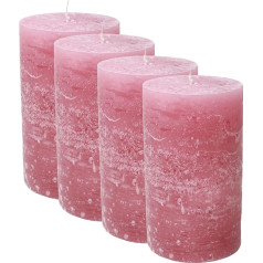 Candelo 4 sveču komplekts Ambiente Rustic Pillar Candle - rozā krāsā - 12 cm liela lauku svece - ilgs degšanas laiks, aptuveni 54 stundas Ziemassvētku sveces Adventes vainagam