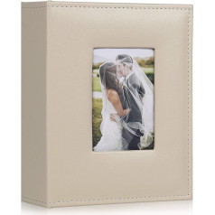 RECUTMS 6x4 fotoalbums satur 200 fotogrāfijas Augstas kvalitātes ādas melnas lappuses 2 kabatas Mazie fotoalbumi Atmiņu slots Kāzu gadadienas ģimenes fotoalbums Bēšs