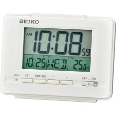 Seiko LCD Wecker mit Kalender und Thermometer, weiß, 10,2 x 6 x 13,5 cm