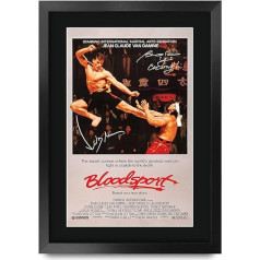 HWC Trading A3 FR Bloodsport The Cast Jean-Claude Van Damme Dāvanas Iespiests plakāts ar autogrāfu, kas parakstīts - A3 Framed Film Memorabilia Fans