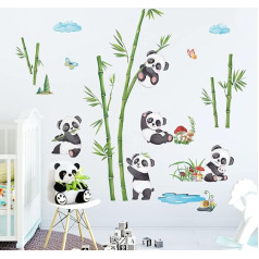 decalmile Sienų lipdukas Panda Bear Bamboo Sienų lipdukas Bears Animals Sienų lipdukas Nursery Baby Room Gyvenamasis kambarys Sienų apdaila