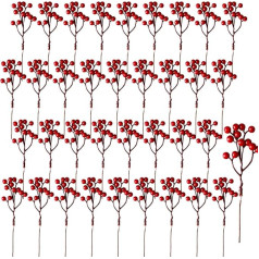 Rcanedny Pack of 40 Christmas Red Berry Stems Artificial Red Berry Stems Christmas Holly Berry Branches for Christmas Tree Decor Wreath DIY Crafts