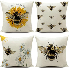 HUASHUZI Bee Design Pillow Covers Ūdensizturīgs Bee Design Dāvanas sievietēm Dekor 18x18 Home Decor for Sofa Bench Couch Garden Furniture 18x18 Pack of 4