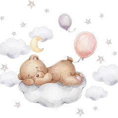 Little Deco DL832-4 Sienas uzlīme Teddy Bear on the Cloud Baby Room Bear Stars Moon Bērnu istabas sienas uzlīme