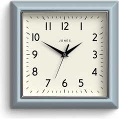 JONES CLOCKS® sinepju kvadrātveida retro sienas pulkstenis Moderns krāsu dizains Ideāls virtuves, dzīvojamās istabas sienas vai biroja pulkstenis ar viegli salasāmiem cipariem 25 cm (caurspīdīgi zils)