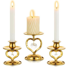 Nuptio Zelta sveču turētājs Pillar Candle Holder - Vintage Metal Taper Candles Taper Candle Holder Sveču turētājs Sveču plāksnes galda apdare Kāzu Ziemassvētku vakariņas sveču gaismā, 3 komplekti