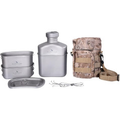 Boundless Voyage Titanium Military Canteen with Camouflage Bags Kidney Shaped Camping Pot Pan Set with Large Capacity and Lid and Hanging Chain