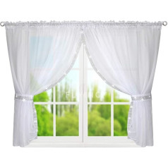 Augšējā gatavi lietošanai Voāla aizkari ar RUFFLLE Tape Set Virtuve White Short Beautiful Virtuves aizkari ar RUFFLLE Tape 150 x 400 cm LB-248