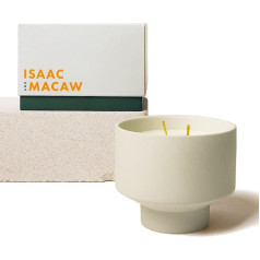 ISAAC & MACAW aromātiskā svece, kas izgatavota no 100% dabīga sojas vaska un ēteriskajām eļļām, keramikas krūzītē un dāvanu kastītē, atkārtoti lietojama un ilgtspējīga 320 g (Pine Forest)