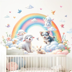 Little Deco Wandsticker Tiere mit Regenbogen Wandtattoo für Kinderzimmer Hase Baby Wandaufkleber Schaf Hund Wanddeko DL5054-05