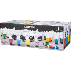 Rayher Acrylic Paint Set, 36 Colour Tubes, 22 ml Each, Base/Glitter/Metallic/Neon Colours, for Beginners and Professional Artists, for Many Surfaces, Quick Drying, Water-based, Non-fading, 35045999