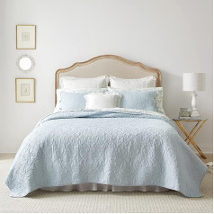 Laura Ashley Felicity Collection Steppdecken-Set, ultraweich, für alle Jahreszeiten, wendbar, stilvolle Decke mit passenden Kissenbezügen, Queen-Size-Bett, Breeze Blue