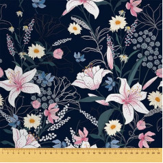 HEKO PANELĖS Stoff Oxford Wasserdichte Meterware Canvas-Stoff Polyester Stoff Zum Nähen Nähstoffe Möbelstoffe Dekostoffe Handwerken Wasserabweisend Blickdicht Blumen Rosa Dunkelblau 100 x 155 cm