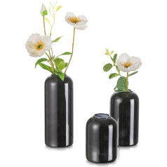 3 x stikla mazā cilindra vāze - Hewory Modern Bud Slim Black Flower Vase komplekts kāzu dekorēšanai, Vintage caurspīdīgas mini vāzes dzīvojamās istabas galda dekorēšanai, Tulpju stikla vāze