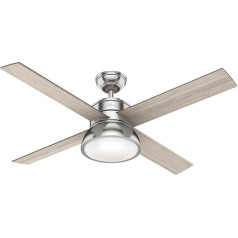 HUNTER Fan Loki 50424 Ceiling Fan for Indoor Use, with Lighting and Remote Control, 4 Interchangeable Blades in Light Grey Oak and Natural Wood, Ideal for Summer and Winter, 132 cm