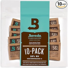 Boveda Herb Storage | Divvirzienu mitruma kontrole ar 58% relatīvo mitrumu | 8 izmērs aizsargā līdz 30 g ziedu | 10 iepakojumi, kas ir atkārtoti noslēdzami