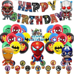 Avengers dzimšanas dienas dekorēšana Supervaroņa dzimšanas dienas piederumi Marvel Birthday Banner baloni Supervaronis Spiderman Toppers Cake Toppers bērniem Zēni Meitenes