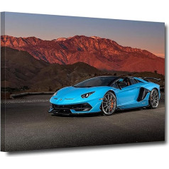 ZHONGYUTONG Lamborghini Aventador SVJ audekls plakāts zils ātrums sporta auto attēlu ar rāmi kalnu ceļi mākslas drukāt dzīvojamā istaba guļamistaba mājas apdare (40 x 60 cm)