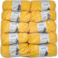 Gründl Alaska vienkāršā adāmadaba ar vilnai līdzīgu raksturu, 80% poliamakrils un 20% vilna, 100 g/75 m, adatu izmērs: 10 - 12, 10 x 100 g, dzeltena krāsā