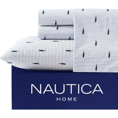 Nautica - Twin XL, kokvilnas Percale gultasveļas komplekts, piekrastes mājas dekori, kopmītņu istabu piederumi (Whale Stripe Blue, Twin XL)