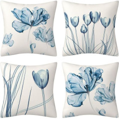 DILOXNSU Blue Flower Cushion Covers 45 x 45 collu mākslas dekoratīvie spilveni pārvalki lina dīvāna gultas spilveni dzīvojamā istaba dārzs āra 45 x 45 cm Pack of 4