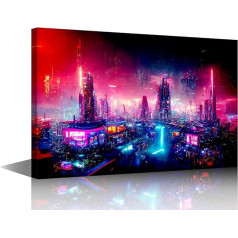 TISHIRON Sienas māksla Futūristisks Cyberpunk pilsētas attēli virtuvei Canvas Wall Art Cyberpunk gleznas mākslas darbi Modern Home Decor Koka rāmis Galerija iesaiņots plakāts un izdrukas gatavs