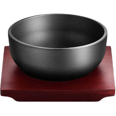 XICHENGSHIDAI Dickes Gusseisen Kessel, Dolsot Bibimbap Schüssel mit Holzboden, 700ml/900ml/1400ml von Suppe Reis Eintopf Schalen auf Induktion oder Ofen - 1400ml